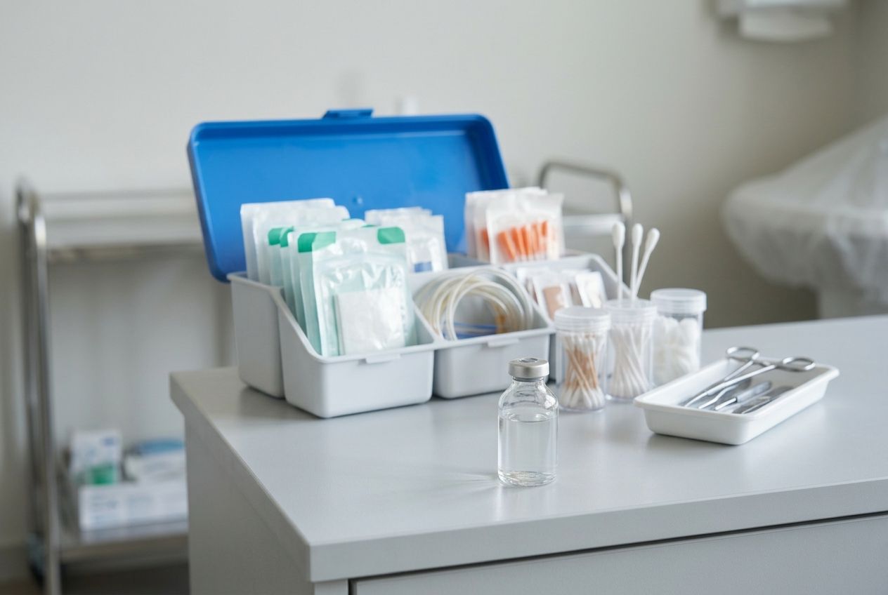 Флакон на медицинском столе для инфузии с Ципрофлоксацином